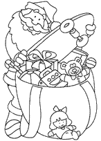 coloriage le pere noel remplit sa hotte de cadeaux